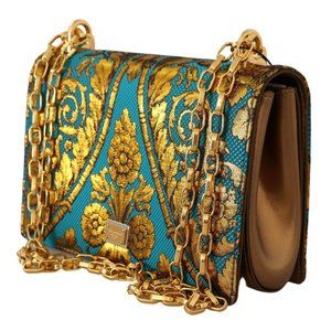Blue Gold Baroque Leather DG Clutch Shoulder Bag